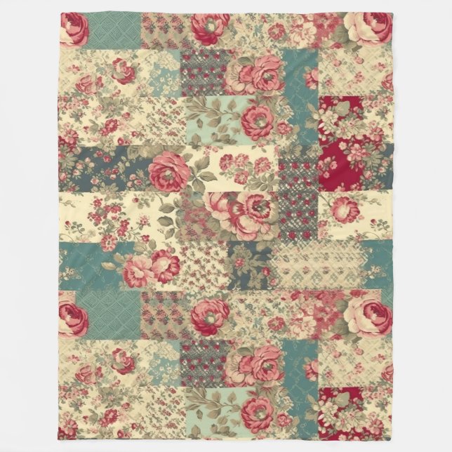Shabby Chic Patchworkarbeit Fleecedecke (Vorderseite)