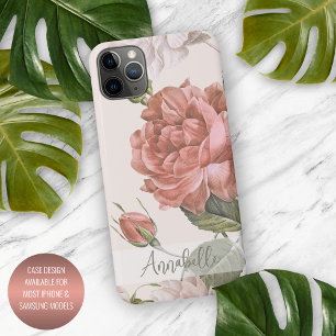 Shabby Chic Peach Blush Pink Roses Blumenmuster iPhone 11Pro Max Hülle