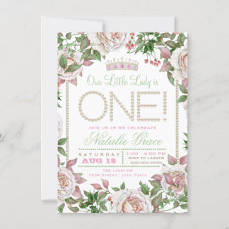 Shabby Chic Pearl Little Lady 1. Geburtstag Einladung