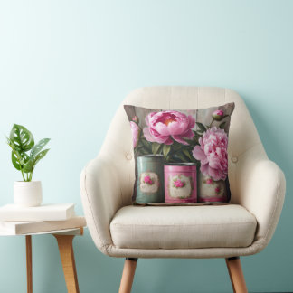 Shabby Chic Peony Throw Kissen