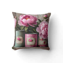 Shabby Chic Peony Throw Kissen