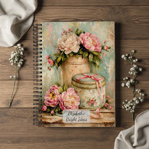 Shabby Chic Pfingstrosen und Vintage-Dose Notizbuch