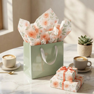Shabby Chic Pfirsich Orange Salbei Grün Florale Ku Seidenpapier