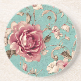 Shabby Chic Pink and White Florals on Teal Getränkeuntersetzer