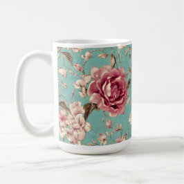 Shabby Chic Pink and White Florals on Teal Kaffeetasse