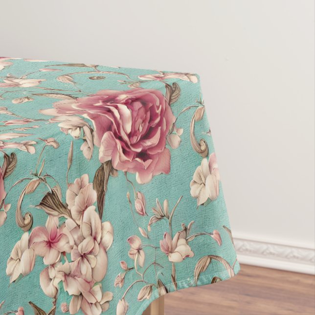 Shabby Chic Pink and White Florals on Teal Tischdecke (Beispiel)