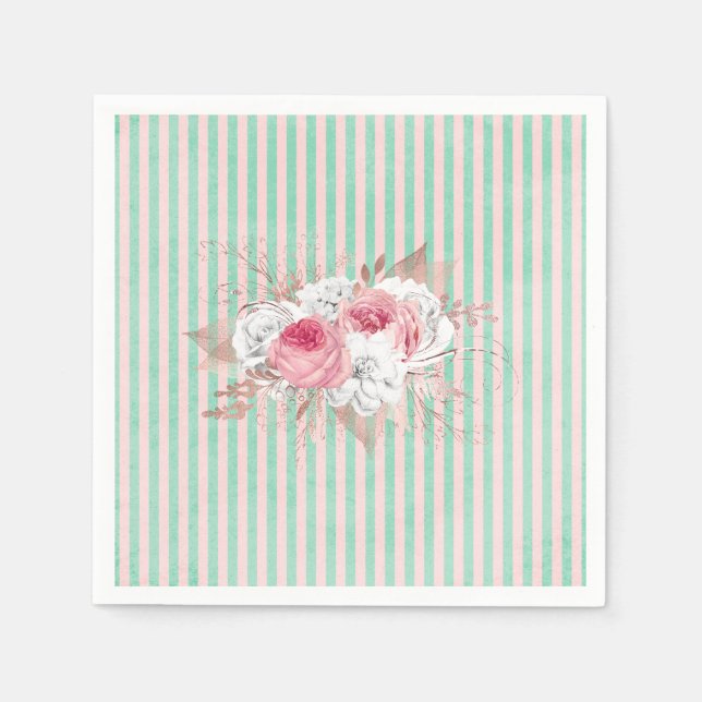 Shabby Chic Pink Bouquet Streifen Serviette (Vorderseite)