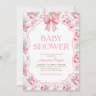Shabby Chic Pink Bow Babydusche Einladung