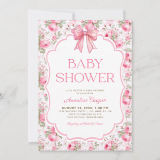 Shabby Chic Pink Bow Babydusche Einladung