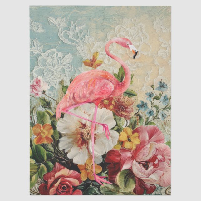 Shabby Chic Pink Flamingo Blumendekoupage Seidenpapier (Vorderseite)