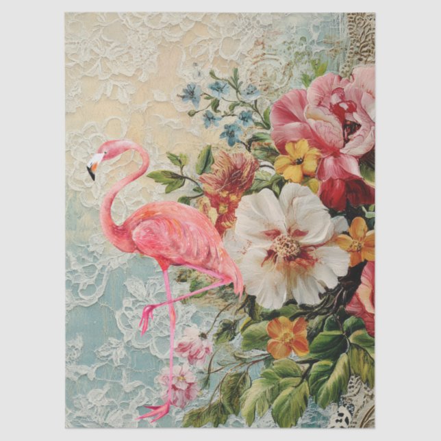 Shabby Chic Pink Flamingo Blumendekoupage Seidenpapier (Vorderseite)
