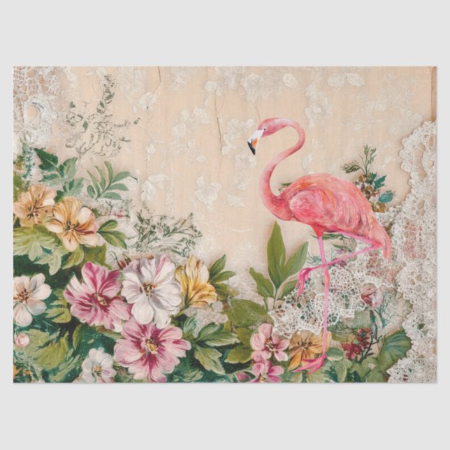 Shabby Chic Pink Flamingo Blumendekoupage Seidenpapier (Vorderseite)