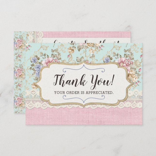 Shabby Chic Pink Floral Boutique Danke Karte (Vorne/Hinten)