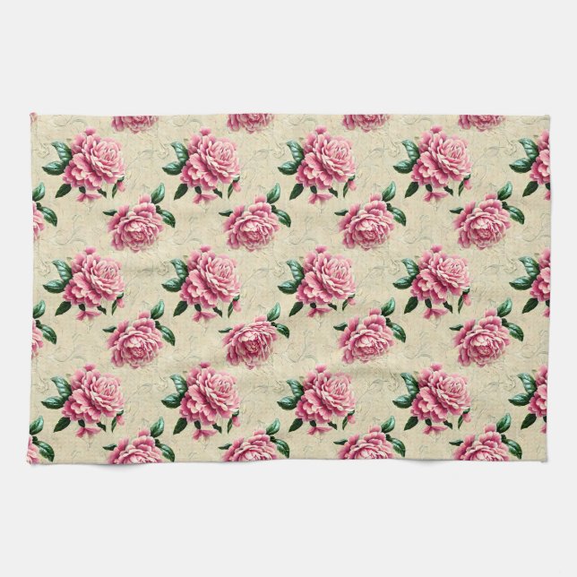 Shabby Chic Pink Gardenias Geschirrtuch (Horizontal)