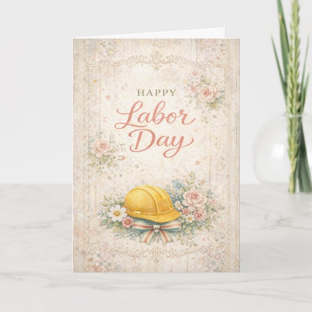 Shabby Chic Pink Happy Labor Day Karte (Vorderseite)