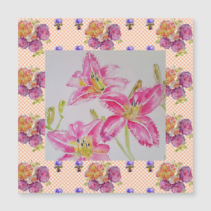 Shabby Chic pink Lily Floral Blume Gingham Rose Magnetkarte