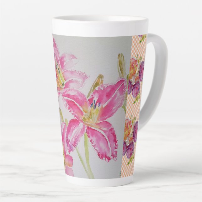Shabby Chic pink Lily Floral Blume Gingham Rose Milchtasse (Rechte Ecke)
