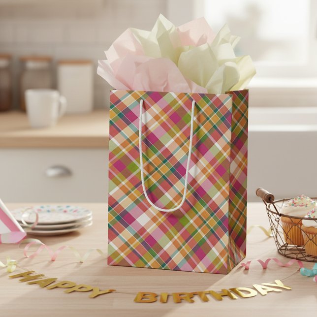 Shabby Chic Pink Orange Green Gingham Mittlere Geschenktüte (Von Creator hochgeladen)