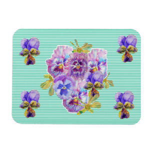 Shabby Chic Pink Pansy Floral Aqua Strip Magnet