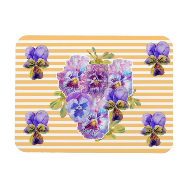 Shabby Chic Pink Pansy Floral Gelb Streifen Magnet (Horizontal)