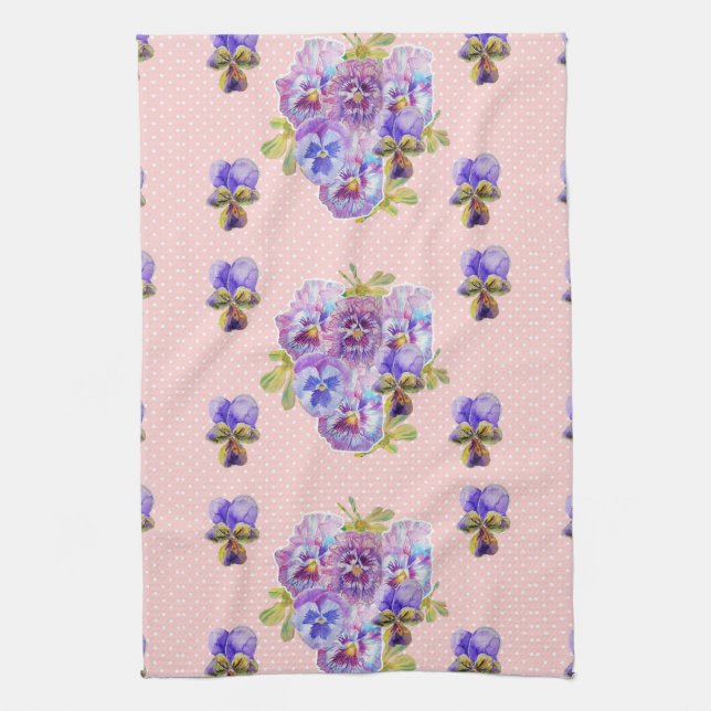 Shabby Chic Pink Pansy Floral Küche Handtuch (Vertikal)