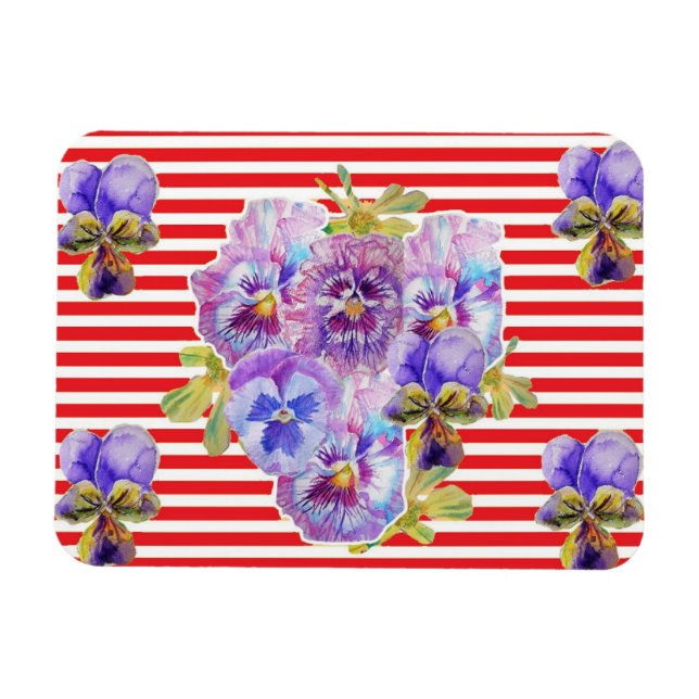 Shabby Chic Pink Pansy Floral Roter Streifen Magne Magnet (Horizontal)