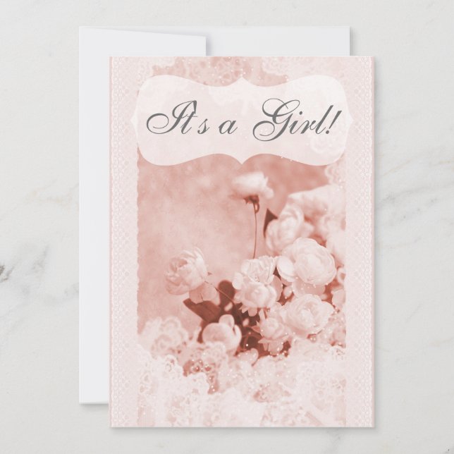 Shabby Chic Pink Peony Blume Babydusche Einladung (Vorderseite)