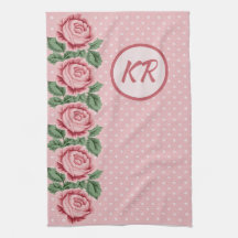 Shabby Chic Pink Rose Polka Dot Mit Monogramm