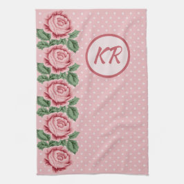 Shabby Chic Pink Rose Polka Dot Mit Monogramm Geschirrtuch