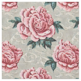 Shabby Chic Pink Roses auf neutralem Hintergrund Stoff