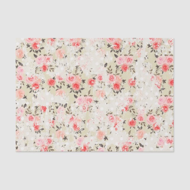 Shabby Chic Pink Roses Beige Polka Dots Seidenpapier (Vorderseite)