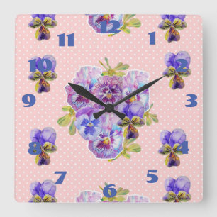 Shabby Chic Pink Stiefmütterchen Pansy Floral Art Quadratische Wanduhr
