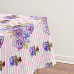 Shabby Chic Pink Streifen Pansy Viola Blumenmuster Tischdecke