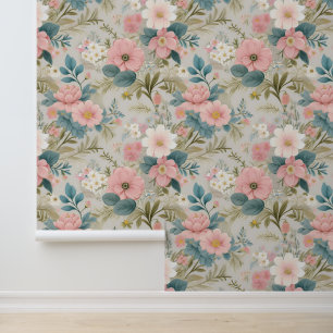 Shabby Chic Pink White Poppies Tapete