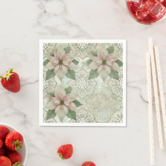 Shabby Chic Poinsettia und Spitzen-Dekoupage Napki Serviette