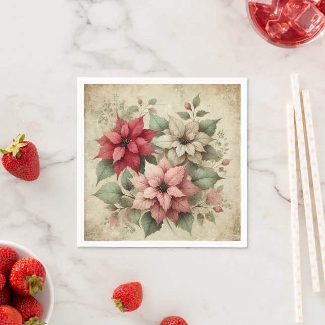 Shabby Chic Poinsettias auf Linen Decoupage Napkin Serviette (Beispiel)