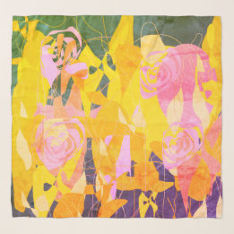 Shabby Chic Purple Green Pink Yellow Floral Scarf Schal