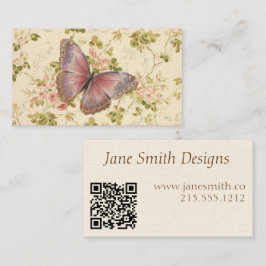 Shabby Chic QR Code für Schmetterlinge und Reben Telefonnummerkarte