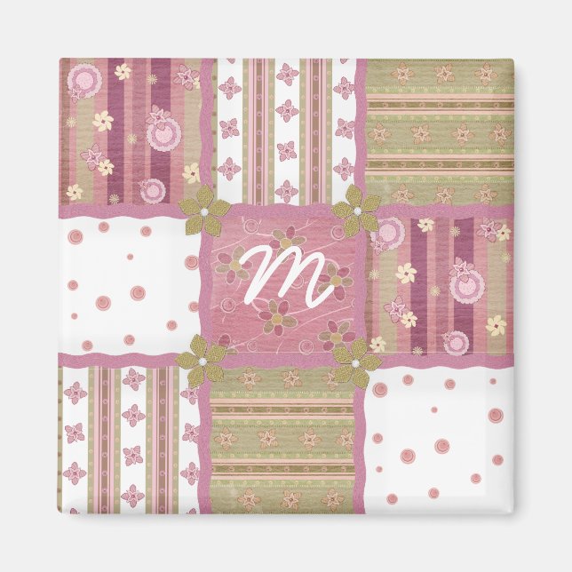 Shabby Chic Quilt Patch Monogramm Magnet (Vorne)