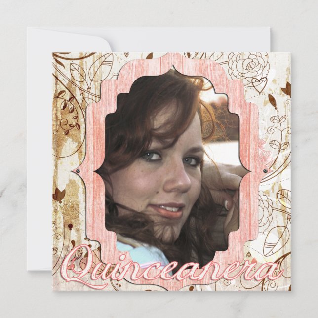 Shabby Chic Quinceanera Vintage Foto-Karte Announc Einladung (Vorderseite)