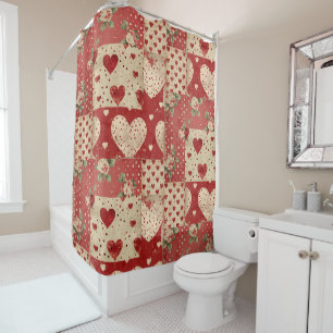 Shabby Chic Red Patchwork Pattern Duschvorhang