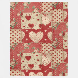 Shabby Chic Red Patchwork Pattern Fleecedecke