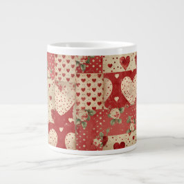 Shabby Chic Red Patchwork Pattern Jumbo-Tasse