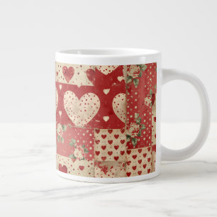 Shabby Chic Red Patchwork Pattern Jumbo-Tasse