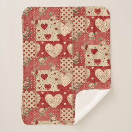 Shabby Chic Red Patchwork Pattern Sherpadecke