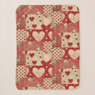 Shabby Chic Red Patchwork Pattern Sherpadecke
