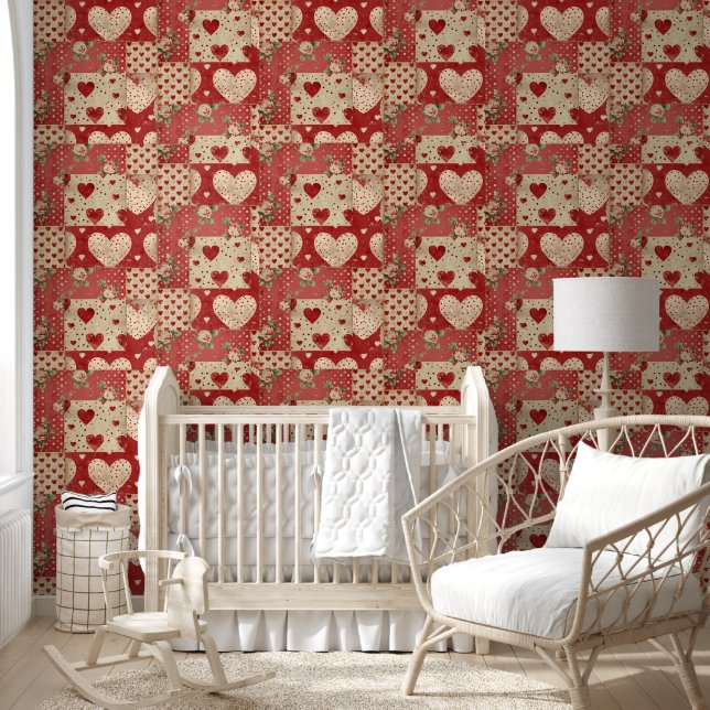 Shabby Chic Red Patchwork Pattern Tapete (Kinder)