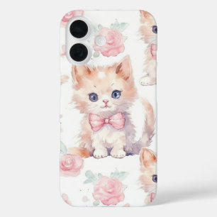 Shabby Chic Romantic Kitten Floral iPhone 16 Hülle