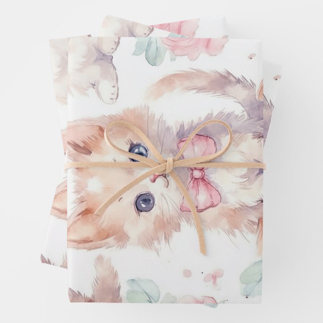 Shabby Chic Romantic Kitten Floral Geschenkpapier Set (Beispiel)
