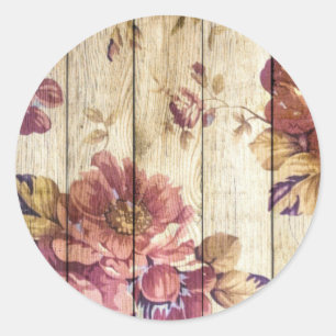 Shabby Chic Romantische Rosen auf Holzwand Runder Aufkleber